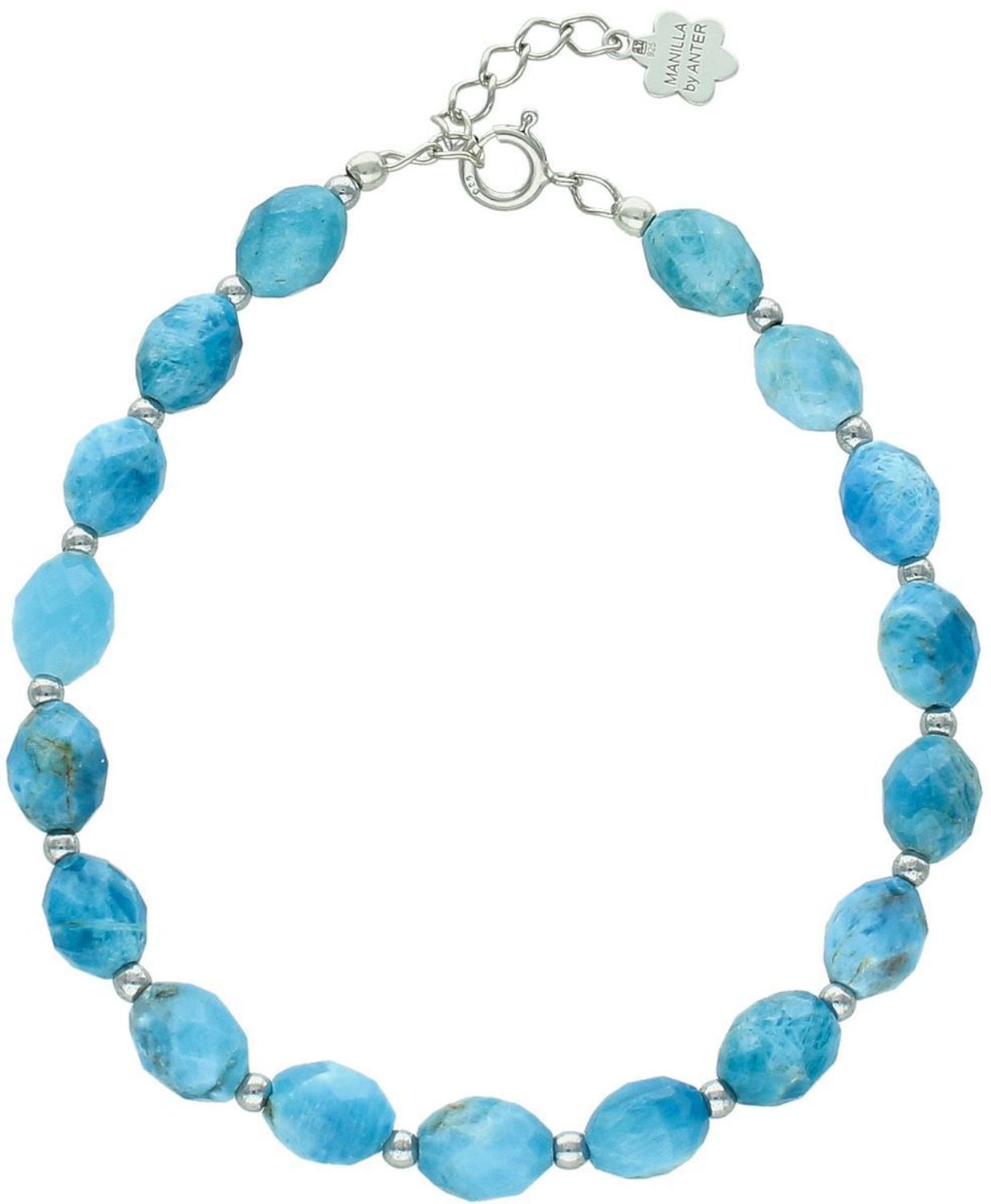 Bransoletka srebrna próby 925 z naturalnym apatytem i hematytem. Kamienie 6–8 mm. Długość 20 cm, zapięcie na karabińczyk. Elegancka i kobieca.1.jpg