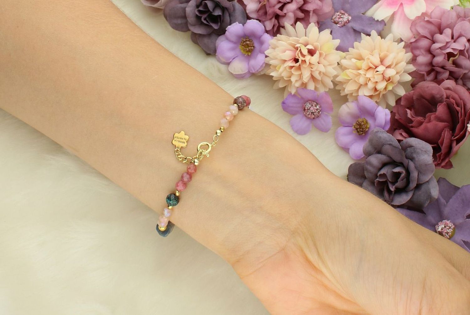 Bransoletka damska srebrna z kyanitem, chalcedonem i kamieniem słonecznym  Kamienie naturalne  Srebro 925  17 + 3 cm brans.jpg