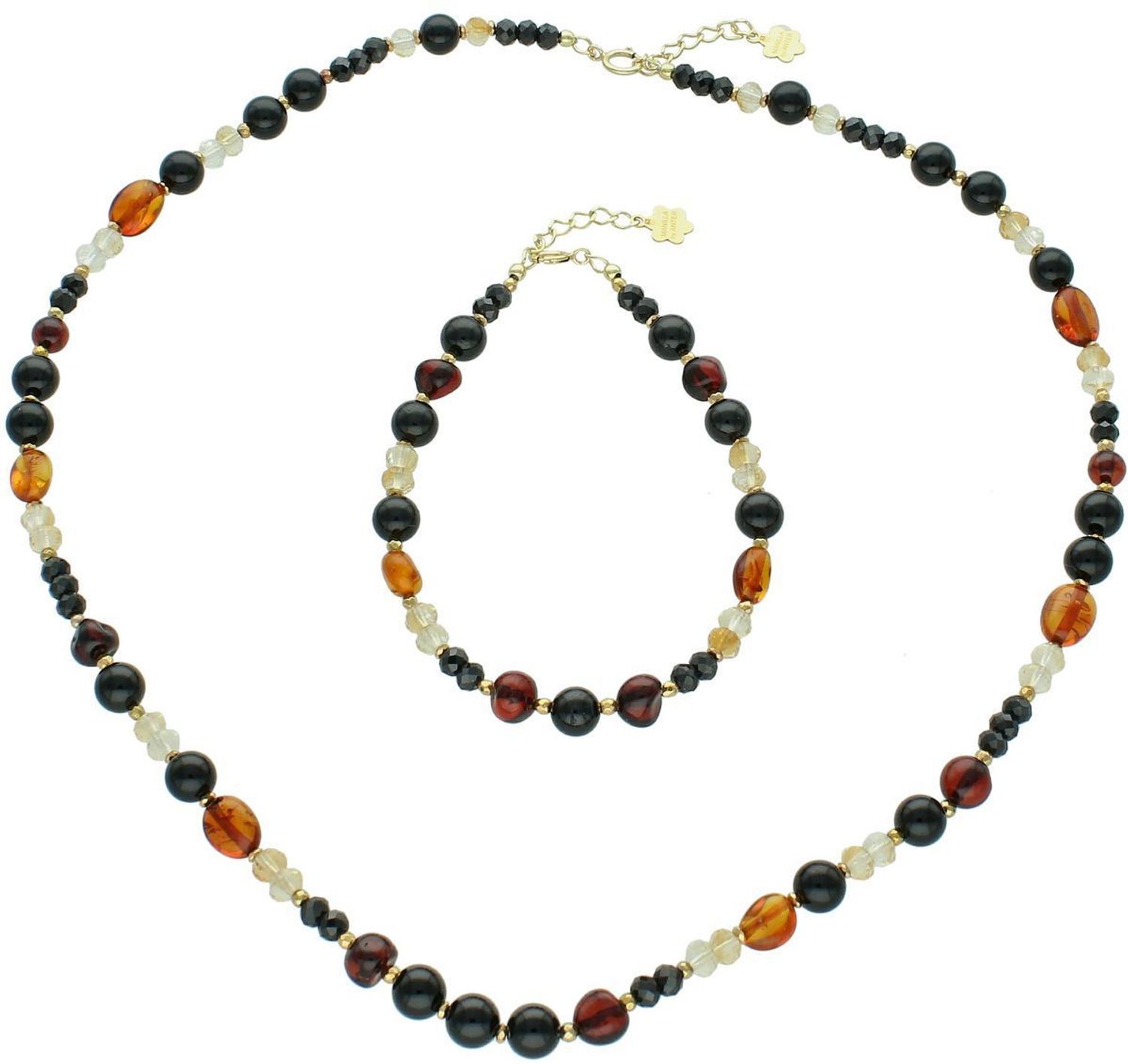 Elegancka bransoletka damska ze srebra próby 925 z naturalnymi kamieniami bursztyn, turmalin, cytryn i spinel. Długość 18 cm + 2 cm regulacji, zapięcie na karabińczyk, waga 5,80 g.1.jpg