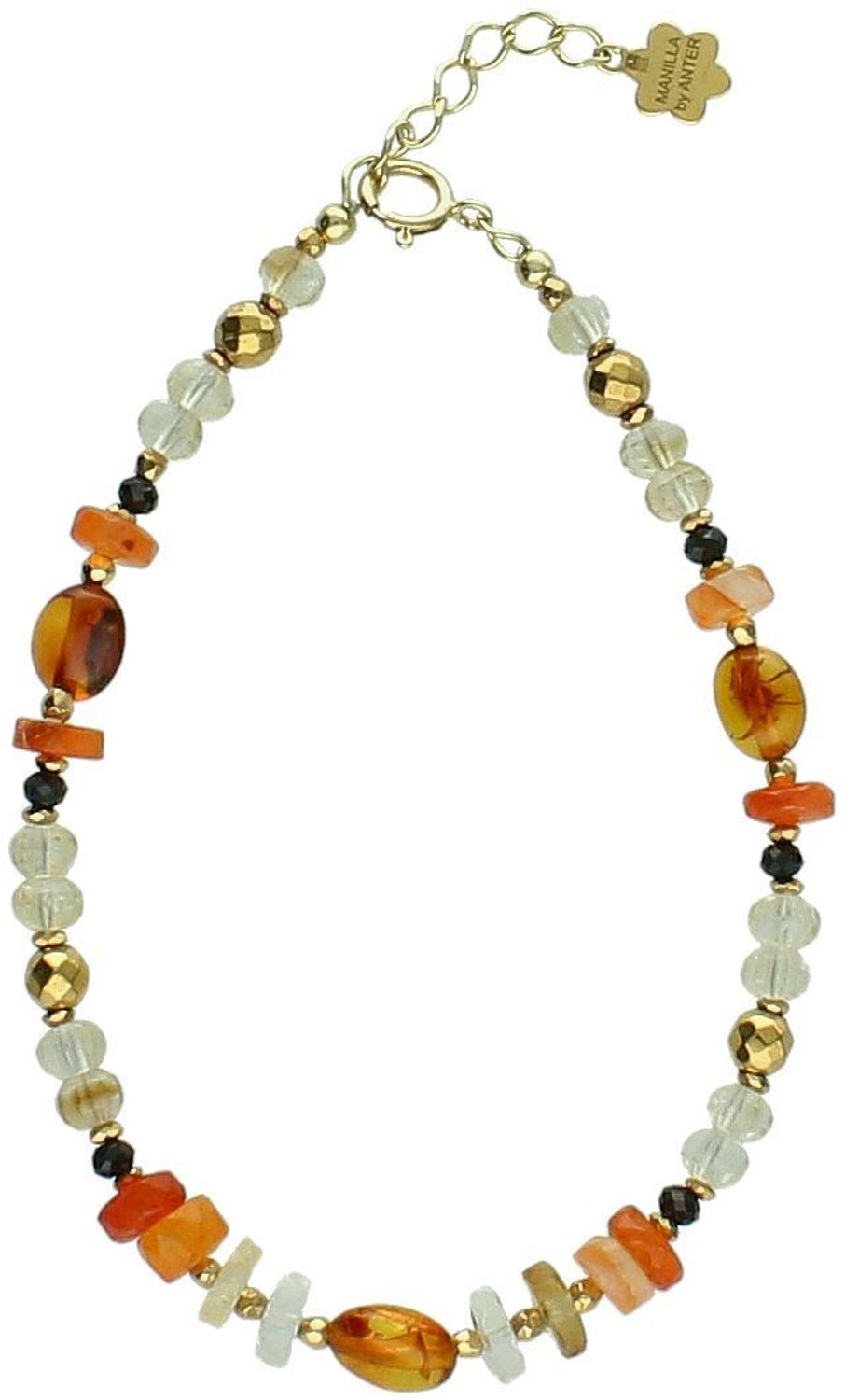 Bransoletka damska srebrna próby 925 z kamieniami naturalnymi bursztyn, turmalin, cytryn, karneol. Długość 18 + 2 cm, waga 4,5 g, zapięcie na karabińczyk.1.jpg