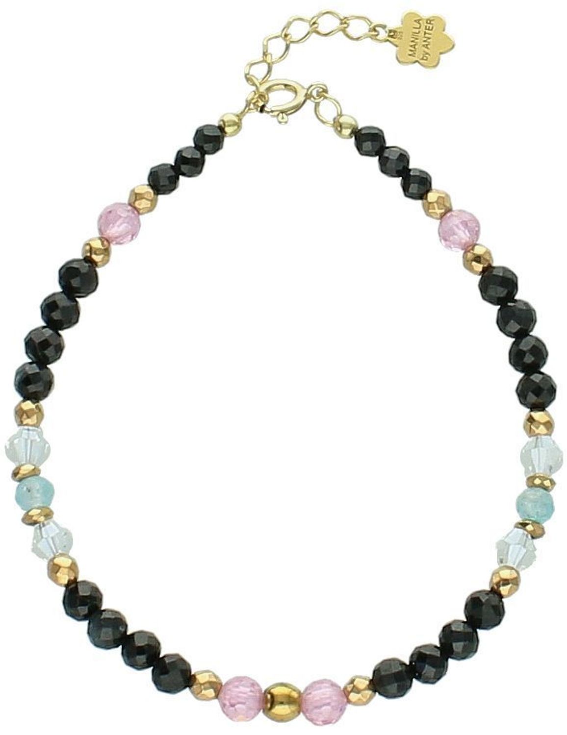 Pozłacana bransoletka damska ze srebra 925 z naturalnymi kamieniami turmalin, topaz, spinel i kryształ. Długość 17 + 2 cm, zapięcie na karabińczyk, kamienie 4 mm.1.jpg