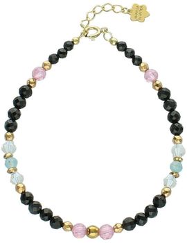 Pozłacana bransoletka damska ze srebra 925 z naturalnymi kamieniami turmalin, topaz, spinel i kryształ. Długość 17 + 2 cm, zapięcie na karabińczyk, kamienie 4 mm.1.jpg