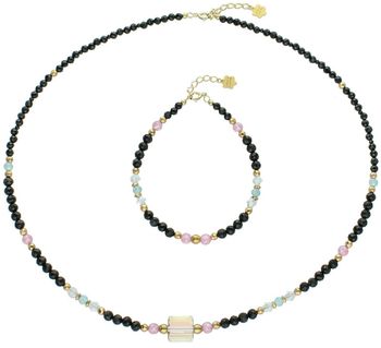 Pozłacana bransoletka damska ze srebra 925 z naturalnymi kamieniami turmalin, topaz, spinel i kryształ. Długość 17 + 2 cm, zapięcie na karabińczyk, kamienie 4 mm.2.jpg