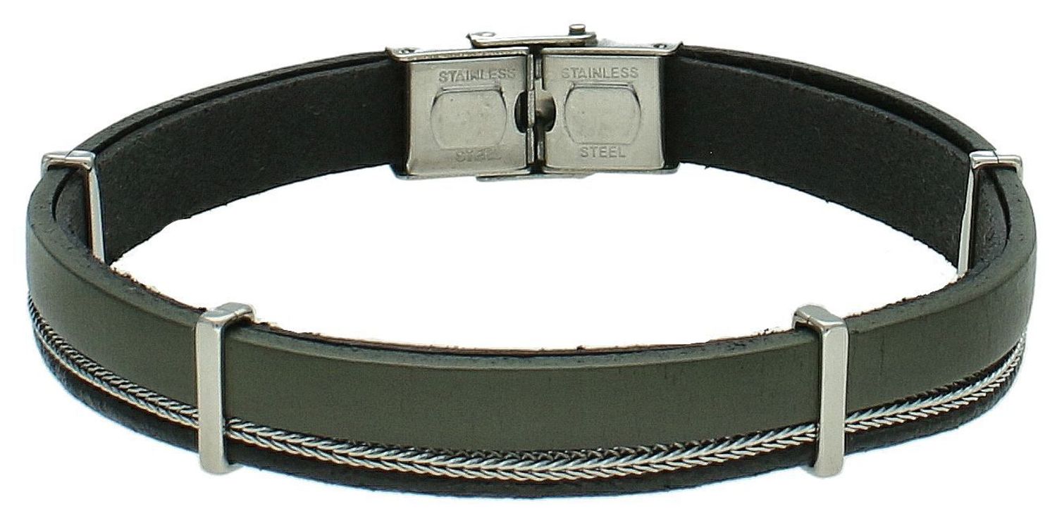 Bransoletka męska Ciemna zieleń skóra ze stalowymi łańcuszkiem DIA-BRA-13535-STAL. Bransoletka skórzana w kolorze ciemnej zieleni z ozdobnym łańcuszkiem 1.jpg