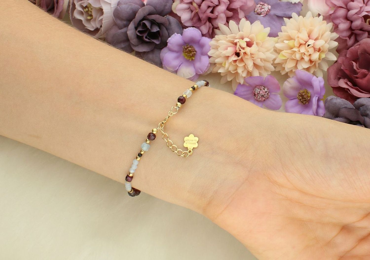 Bransoletka damska srebrna z chalcedonem, granatem i akwamarynem  Kamienie naturalne  DIA-BRA-13538-925  925.jpg