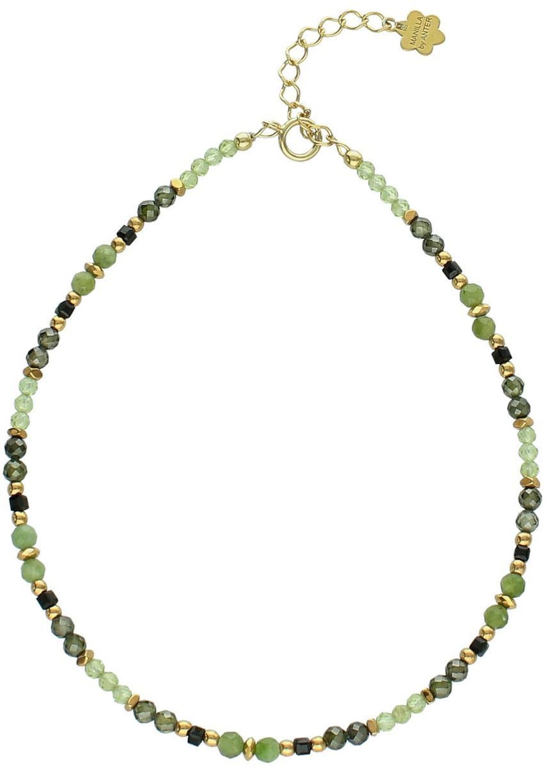 Bransoletka na nogę z kamieniami naturalnymi nefrytem, turmalinem i oliwinem. Ręcznie wykonana, srebro próby 925. Delikatna i kobieca biżuteria.1.jpg