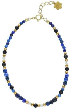 Pozłacana bransoletka damska DIA-BRA-13544-925 ze srebra próby 925, zdobiona kamieniami naturalnymi lapis, noc Kairu, kryształ górski. Długość 17+3 cm, waga 2,30 g. Delikatna i elegancka.1.jpg
