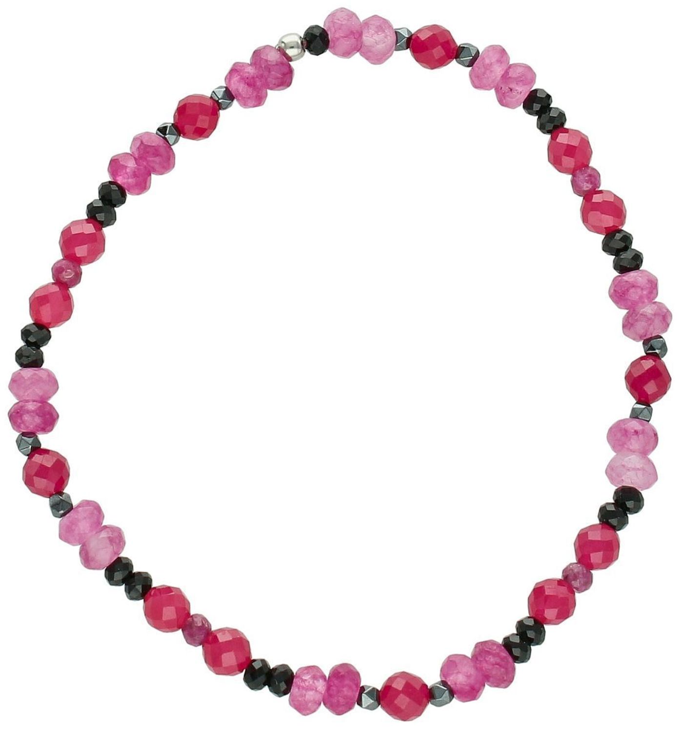 Bransoletka srebrna DIA-BRA-13551-925 na gumce, zdobiona naturalnymi kamieniami rubin, turmalin i agat. Srebro próby 925, obwód 15 cm, waga 4 g. Elegancka i komfortowa biżuteria.1.jpg