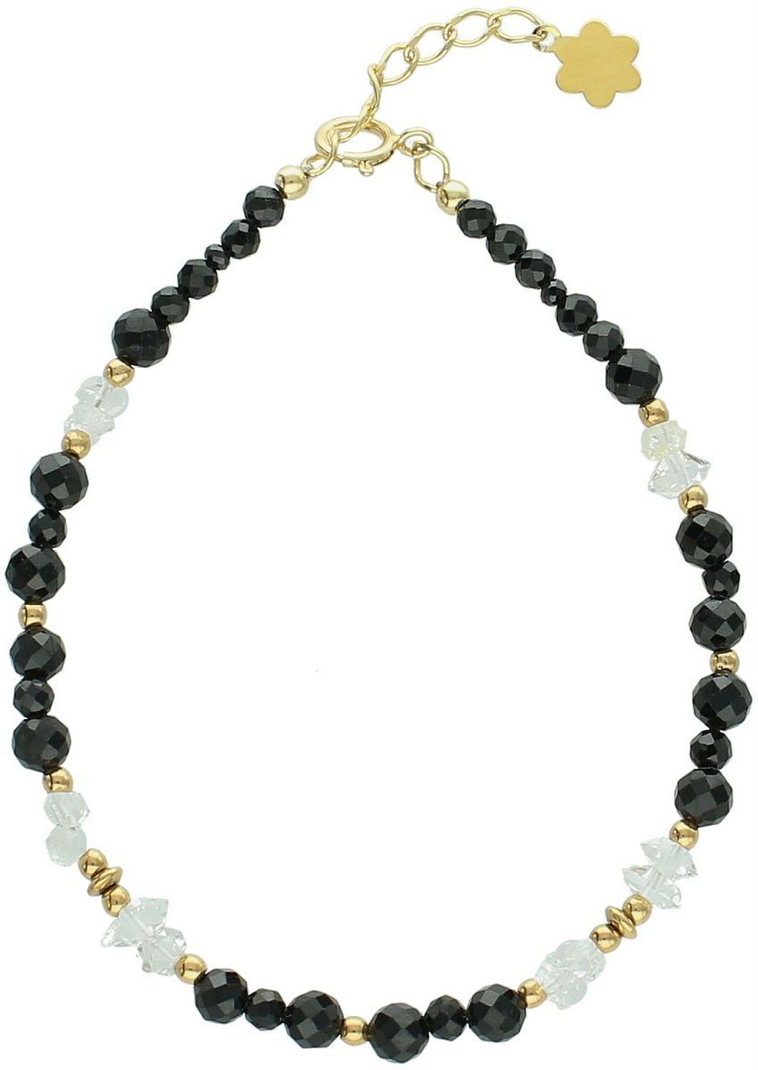 Bransoletka damska DIA-BRA-13555-925 ze srebra próby 925 pozłacanego, z kamieniami diament Herkimer, turmalin, spinel. Długość 17+2 cm, zapięcie na karabińczyk. Elegancka i naturalna.1.jpg