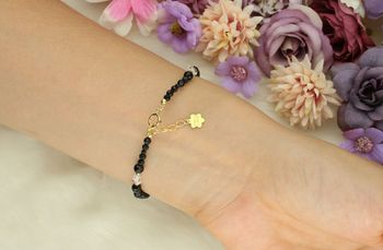 Bransoletka damska DIA-BRA-13555-925 ze srebra próby 925 pozłacanego, z kamieniami diament Herkimer, turmalin, spinel. Długość 17+2 cm, zapięcie na karabińczyk. Elegancka i naturalna.4.jpg