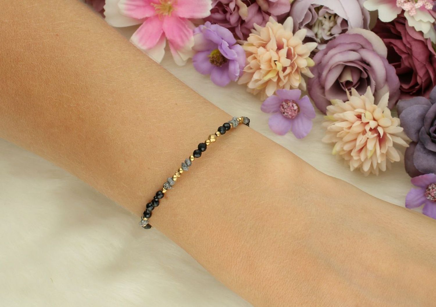 Ekskluzywna bransoletka z diamentem Herkimer (z certyfikatem), turmalinem i spinelem. Kamienie naturalne, srebro 925, 16+3 cm. Idealna na prezent.1.jpg