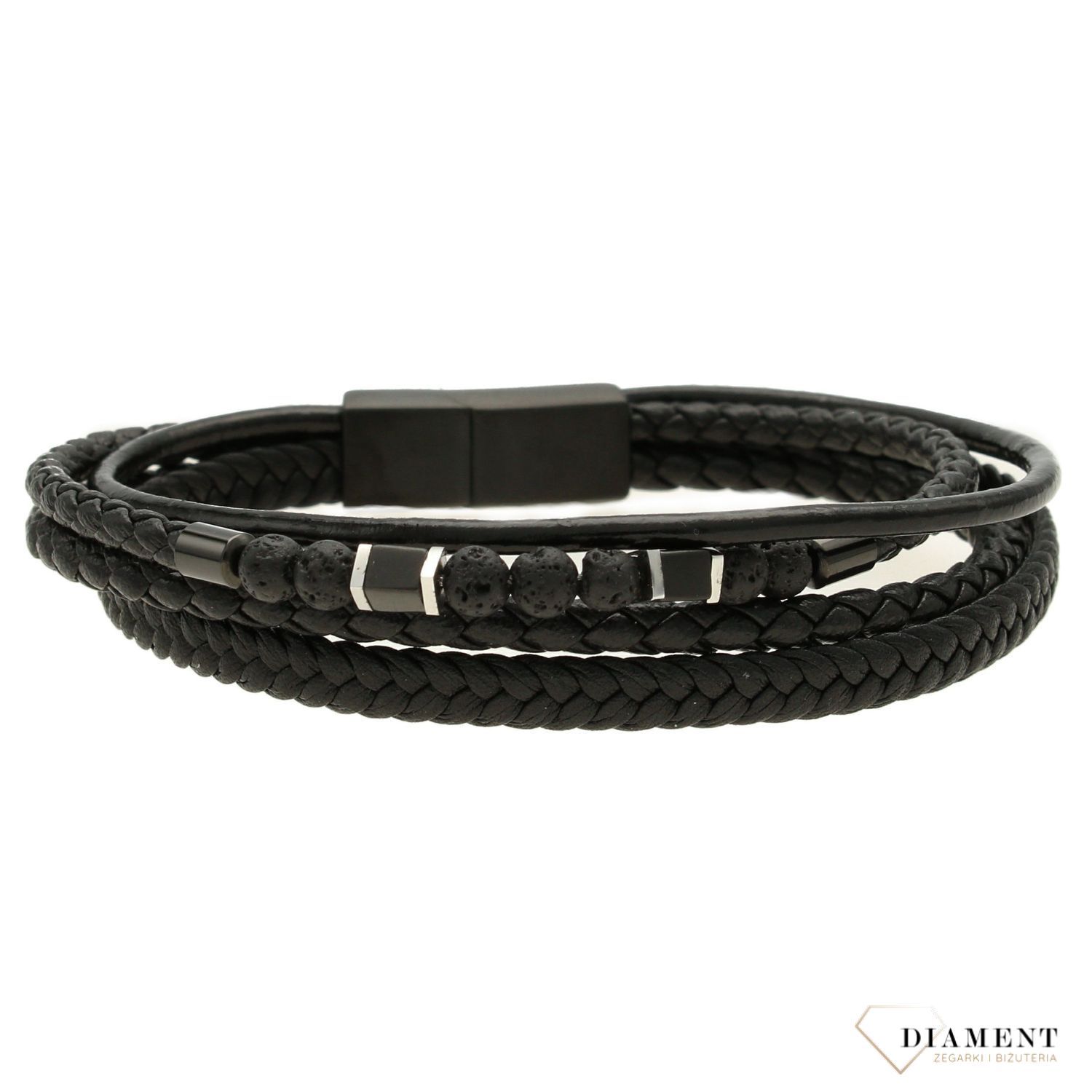 Bransoletka męska skórzana 'Lawa z hematytem' DIA-BRA-1356-STAL.jpg