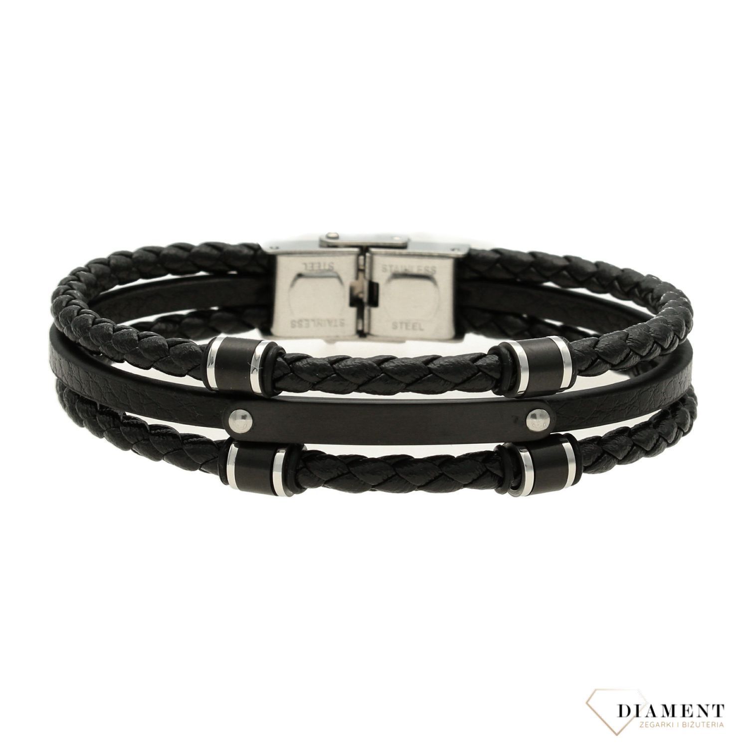 Bransoletka męska skórzana 'Czarna blaszka do graweru'.jpg