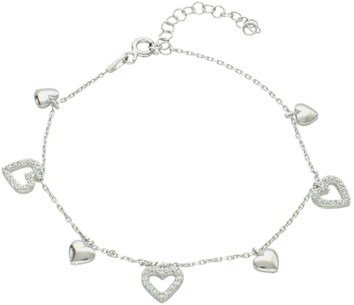 Srebrna Bransoletka z Cyrkoniami i Serduszkami, DIA-BRA-13610-925 główne.jpg