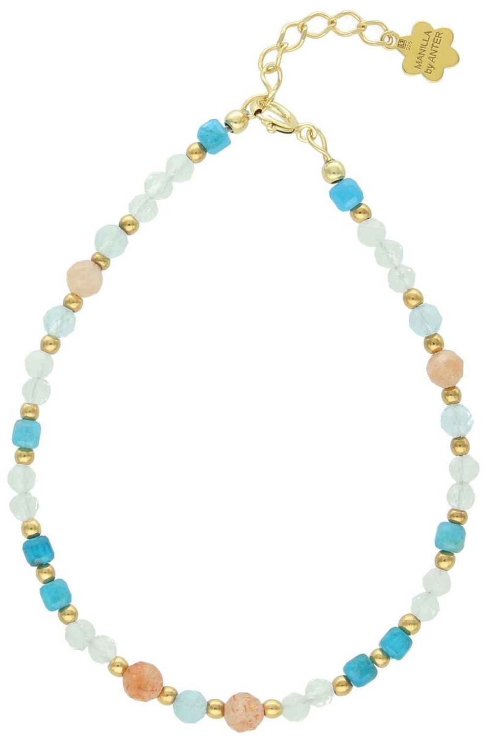 Bransoletka damska srebro 925 z topazem, apatytem i akwamarynem. Długość 17+2 cm, zapięcie karabińczyk. Subtelna, naturalna i kobieca biżuteria.1.jpg