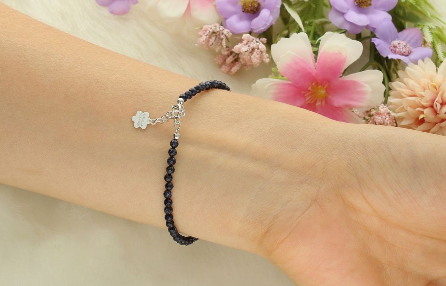 Bransoletka damska srebro 925 z kamieniem noc kairu. Długość 17+2 cm, waga 2,20 g, zapięcie karabińczyk. Subtelna i pełna blasku biżuteria.1.jpg