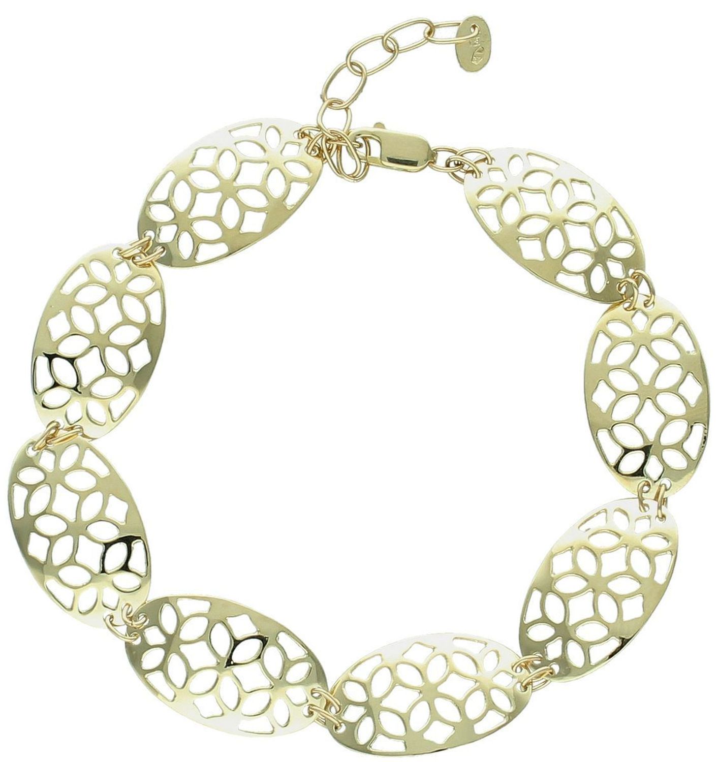 Elegancka bransoletka damska złota próby 585, model DIA-BRA-13679-585. Owalne ażurowe oczka, długość 17 cm (+3 cm), zapięcie na karabińczyk, szerokość 1,1 cm, waga 3,97 g. Idealna na prezent 1.jpg