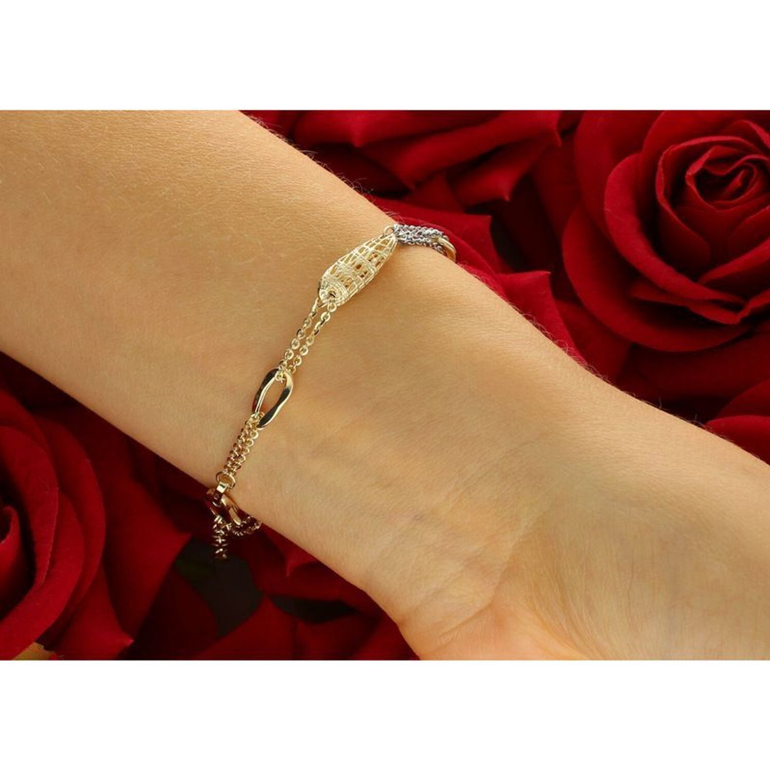 Bransoletka damska złota 585 z białym złotem podłużne elementy DIA-BRA-13695-585.jpg