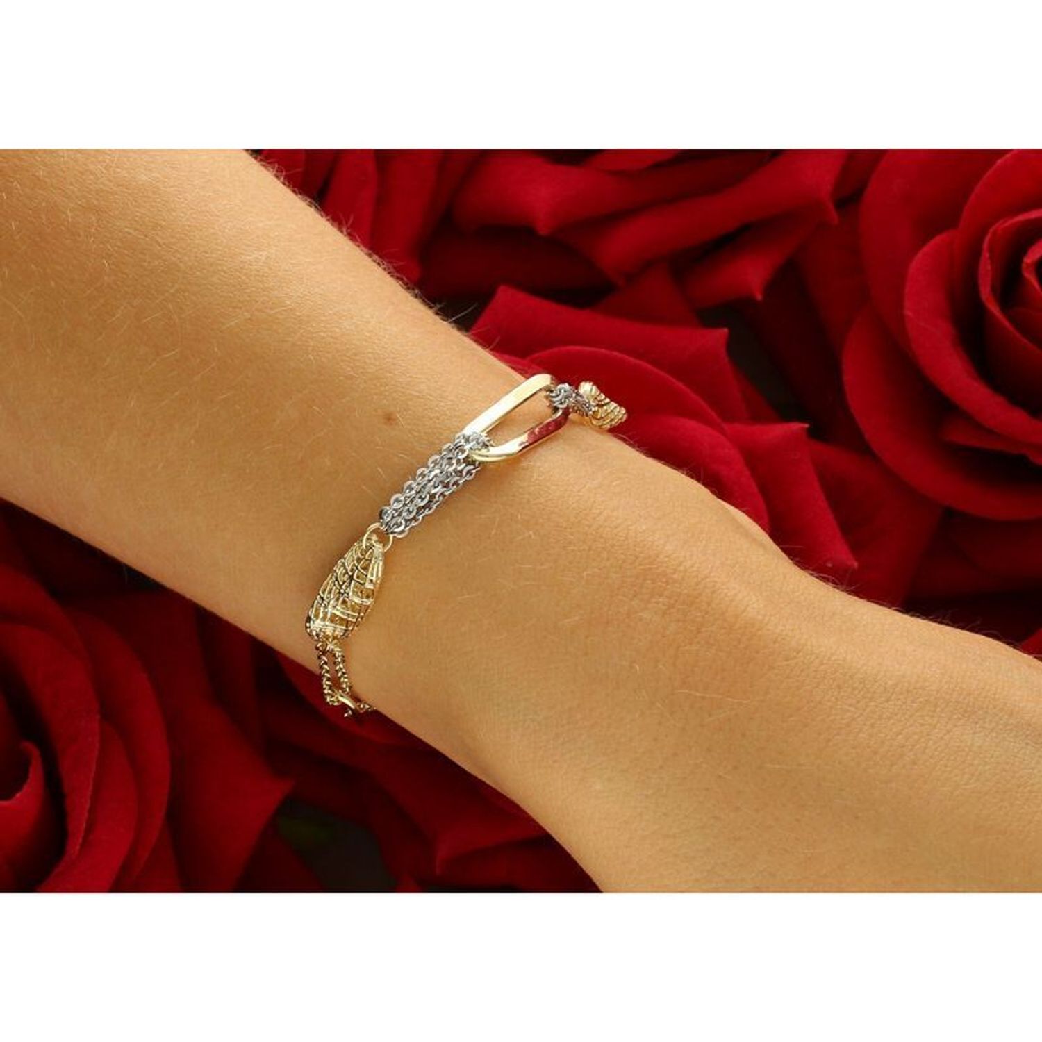 Bransoletka damska złota 585 z białym złotem podłużne elementy DIA-BRA-13695-585.jpg