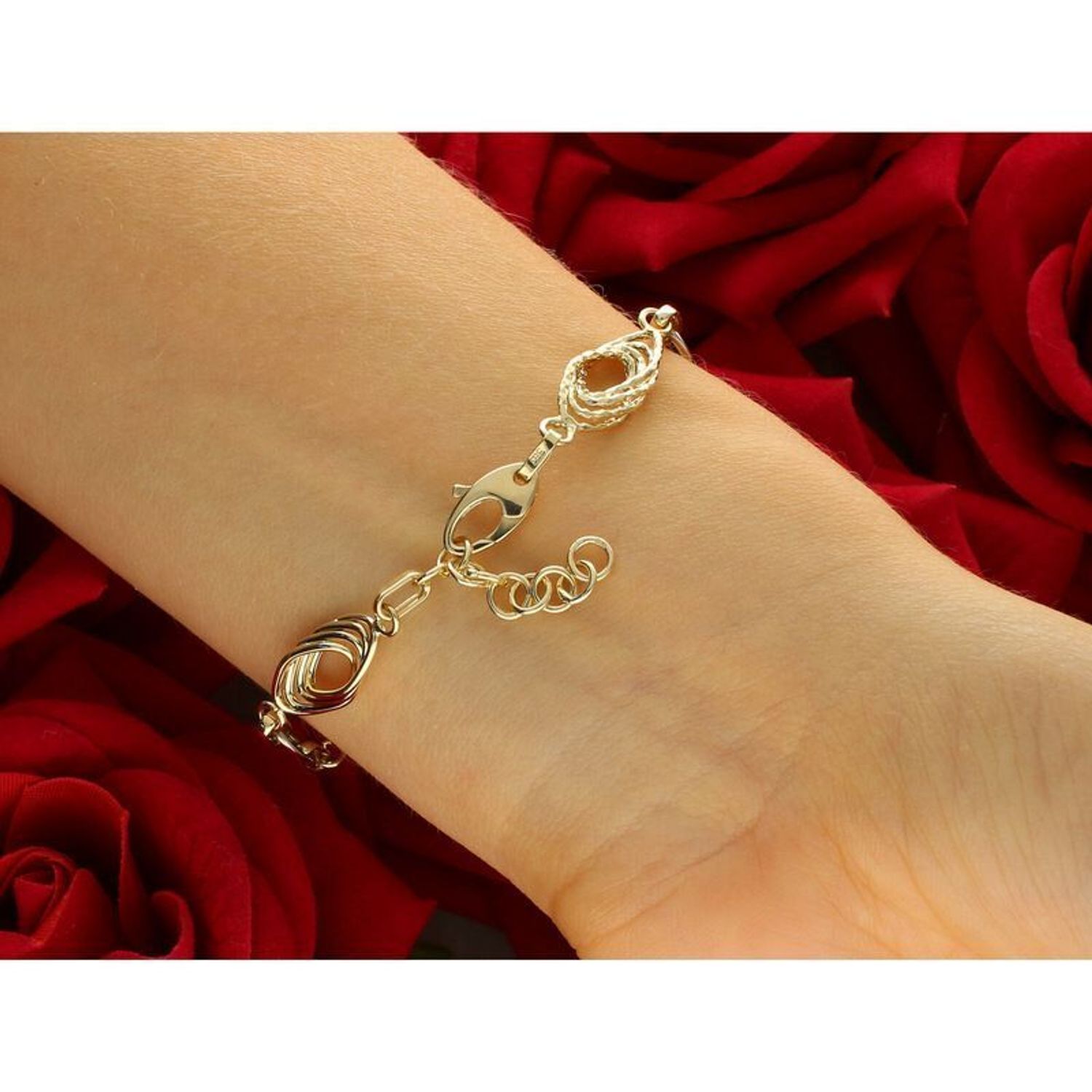 Bransoletka damska złota 585 plecione owalne ogniwa z białym złotem DIA-BRA-13699-585.jpg