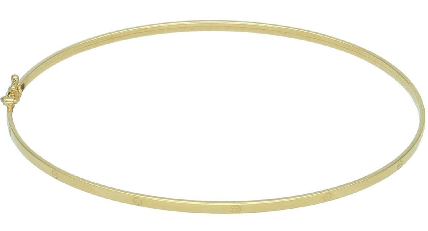 Elegancka złota bransoletka damska próby 585, sztywna z delikatnym wzorem. Szerokość 2 mm, obwód 18 cm, waga 1,79 g, zapięcie na zatrzask. Idealna do codziennych i eleganckich stylizacji.1.jpg