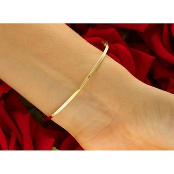 Elegancka złota bransoletka damska próby 585, sztywna z delikatnym wzorem. Szerokość 2 mm, obwód 18 cm, waga 1,79 g, zapięcie na zatrzask. Idealna do codziennych i eleganckich stylizacji.4.jpg