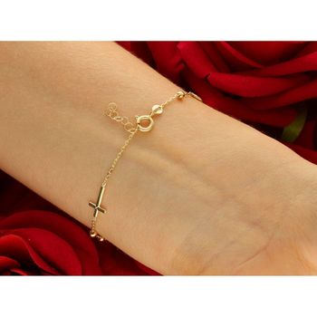 Złota bransoletka różaniec próby 585, elegancka i symboliczna biżuteria z krzyżykiem. Długość regulowana 17,5 cm + 1,5 cm, waga 1,69 g, zapięcie na karabińczyk. Idealna na prezent o wyjątkowym 7.jpg