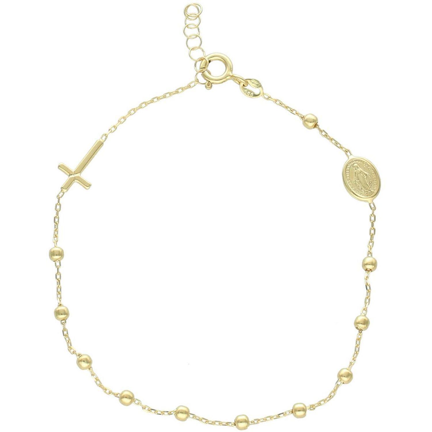 Złota bransoletka różaniec próby 585, elegancka i symboliczna biżuteria z krzyżykiem. Długość regulowana 17,5 cm + 1,5 cm, waga 1,69 g, zapięcie na karabińczyk. Idealna na prezent o 1.jpg