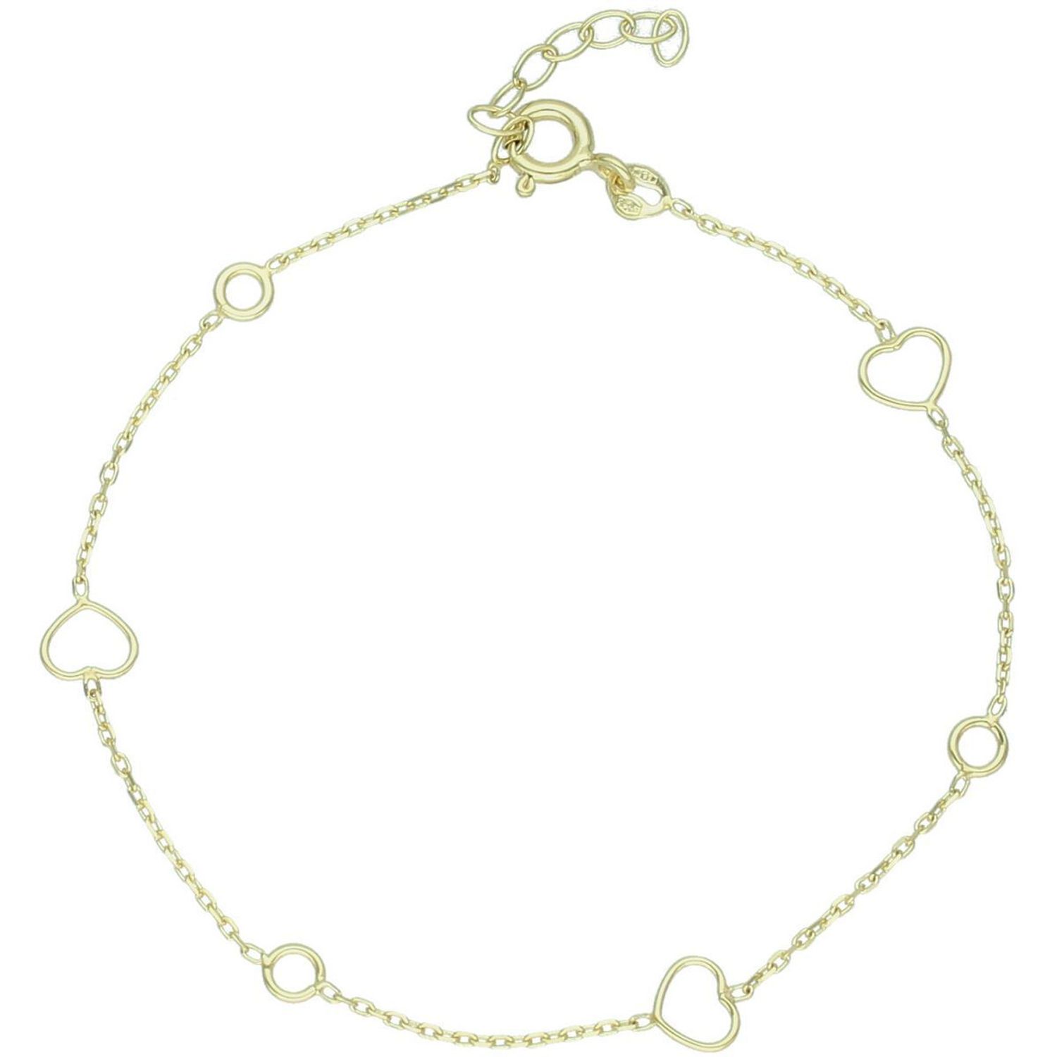 Subtelna złota bransoletka damska próby 585, zdobiona delikatnymi pustymi serduszkami i kółeczkami. Długość regulowana 17 cm + 2 cm, waga 0,97 g, zapięcie na karabińczyk.1.jpg