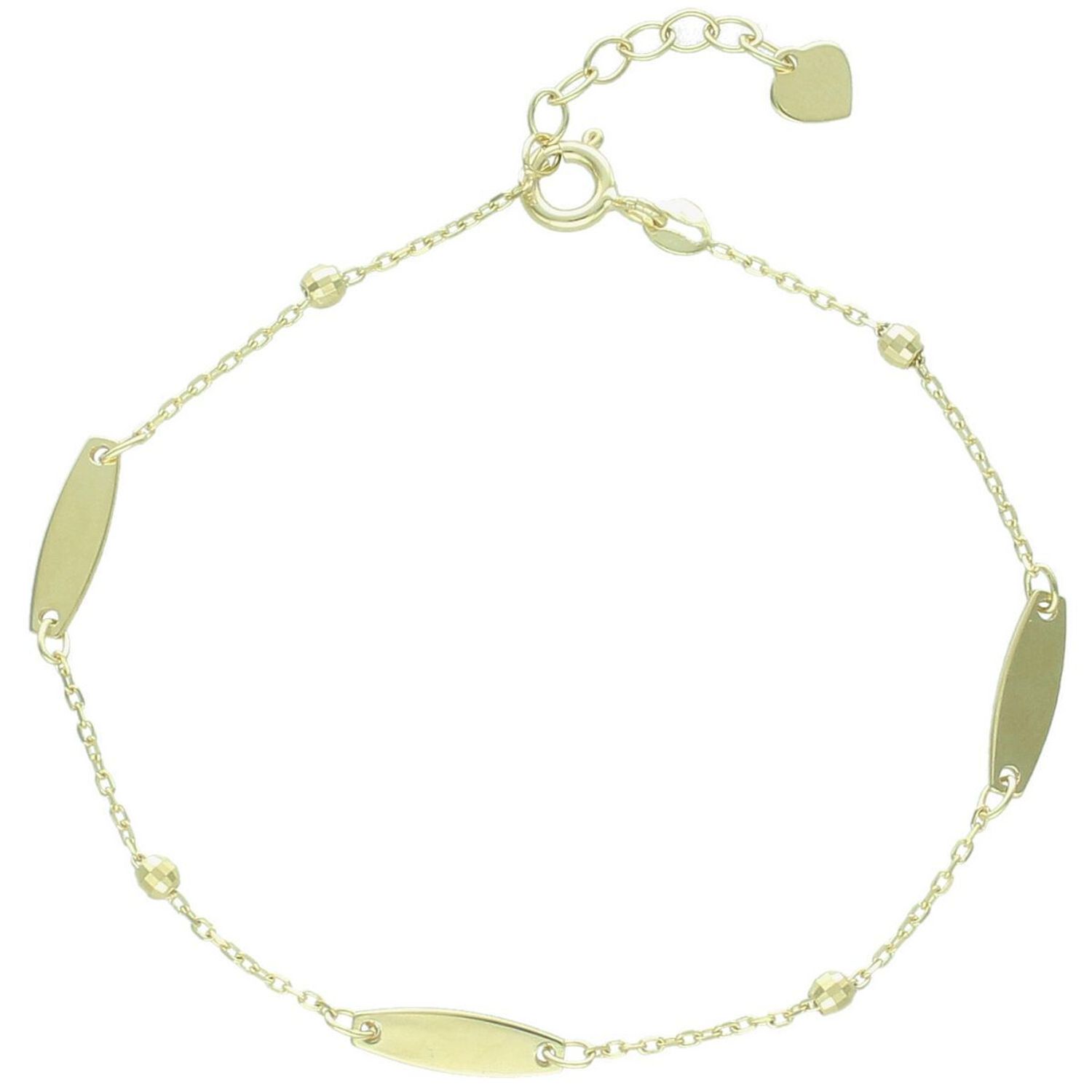 Elegancka złota bransoletka damska próby 585, zdobiona blaszkami podłużnymi i kuleczkami. Długość regulowana 16,5 cm + 1,5 cm, waga 1,48 g, zapięcie na karabińczyk. Idealna do codziennych 1.jpg