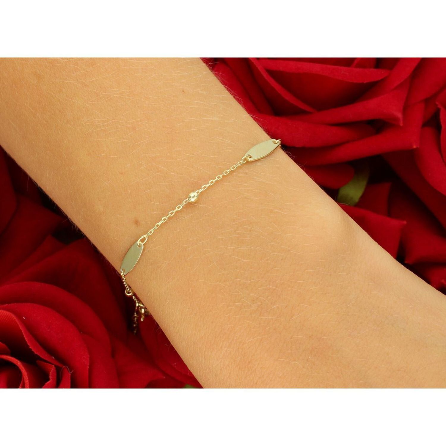 Elegancka złota bransoletka damska próby 585, zdobiona blaszkami podłużnymi i kuleczkami. Długość regulowana 16,5 cm + 1,5 cm, waga 1,48 g, zapięcie na karabińczyk. Idealna do codziennych 1.jpg