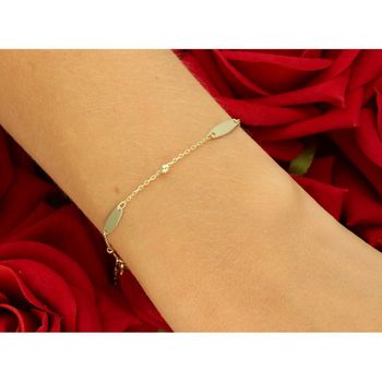 Elegancka złota bransoletka damska próby 585, zdobiona blaszkami podłużnymi i kuleczkami. Długość regulowana 16,5 cm + 1,5 cm, waga 1,48 g, zapięcie na karabińczyk. Idealna do codziennych 2.jpg