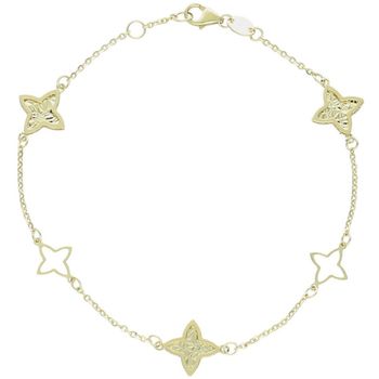 Elegancka złota bransoletka damska próby 585, zdobiona kwiatkami. Długość 18 cm, waga 1,96 g, zapięcie na karabińczyk. Stylowy dodatek idealny na prezent i codzienne noszenie.1.jpg