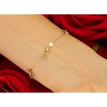 Elegancka złota bransoletka damska próby 585, zdobiona kwiatkami. Długość 18 cm, waga 1,96 g, zapięcie na karabińczyk. Stylowy dodatek idealny na prezent i codzienne noszenie.5.jpg