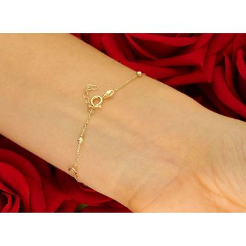 Odkryj delikatną bransoletkę damską ze złota próby 585, zdobioną serduszkami i kuleczkami. Model DIA-BRA-13789-585, waga 1,11 g, długość 17,5 + 1,5 cm, zapięcie na karabińczyk. Idealna na 4.jpg