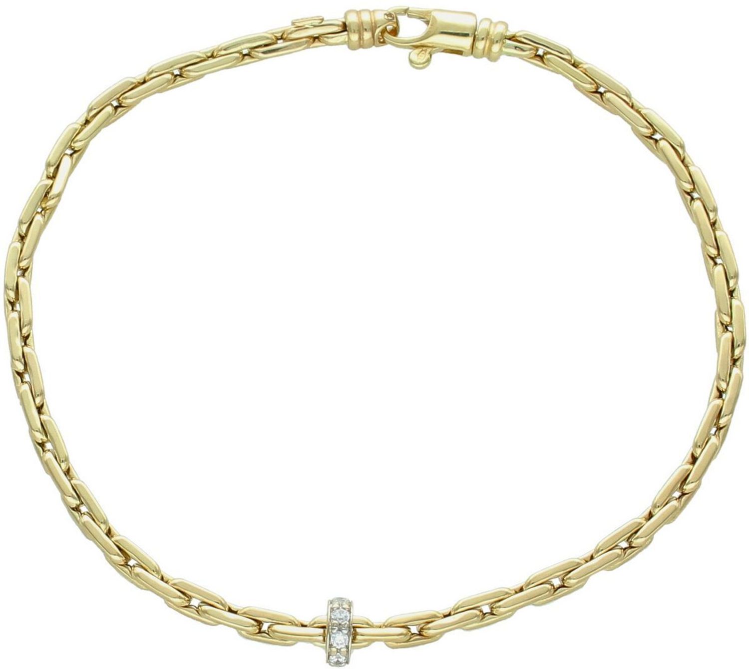 Elegancka bransoletka złota 585 z splotem ankier i delikatną zawieszką w cyrkonie. Waga 3,50 g, zapięcie na karabińczyk. Idealny prezent i dodatek.1.jpg