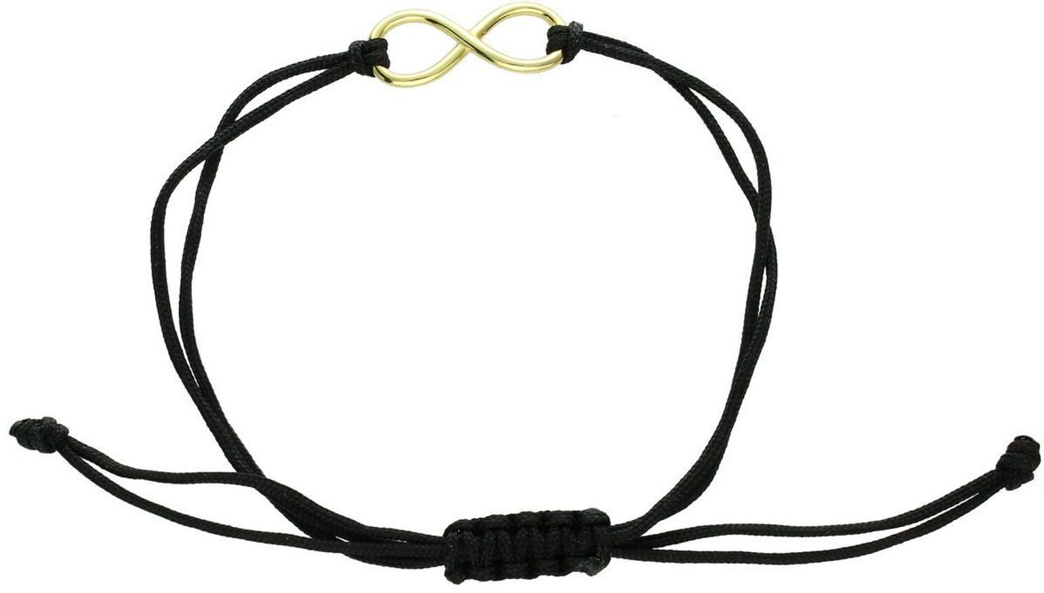 Elegancka bransoletka damska ze srebra próby 925 pozłacana, z zawieszką znak nieskończoności. Czarny sznurek, ściągane zapięcie, regulowana długość, idealna na prezent.1.jpg