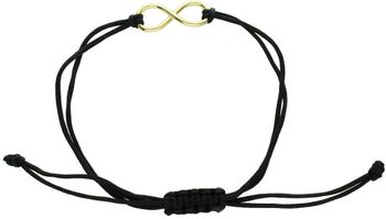 Elegancka bransoletka damska ze srebra próby 925 pozłacana, z zawieszką znak nieskończoności. Czarny sznurek, ściągane zapięcie, regulowana długość, idealna na prezent.1.jpg