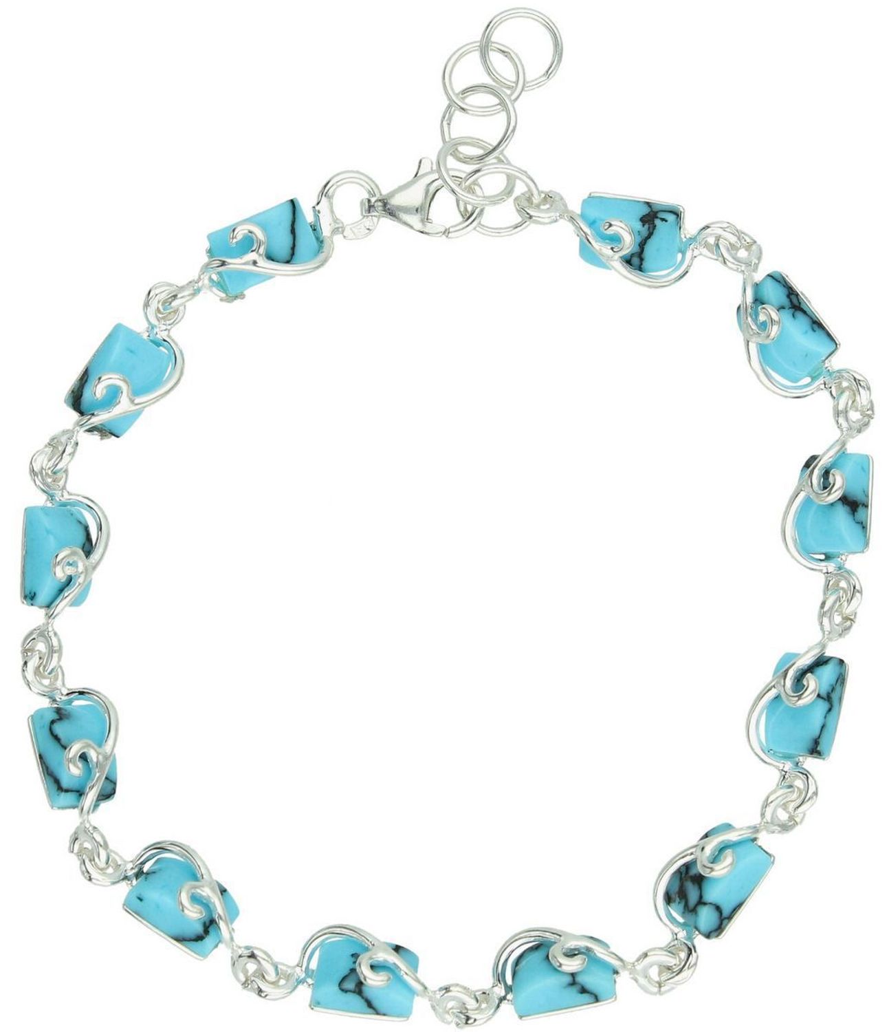 Bransoletka srebrna 925 DIA-BRA-13990-925 z prostokątnymi elementami zdobionymi turkusami. Długość 18+3 cm, szerokość 5 mm, waga 7,90 g. Elegancka i subtelna.1.jpg