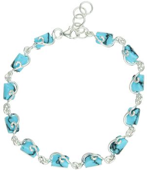 Bransoletka srebrna 925 DIA-BRA-13990-925 z prostokątnymi elementami zdobionymi turkusami. Długość 18+3 cm, szerokość 5 mm, waga 7,90 g. Elegancka i subtelna.1.jpg