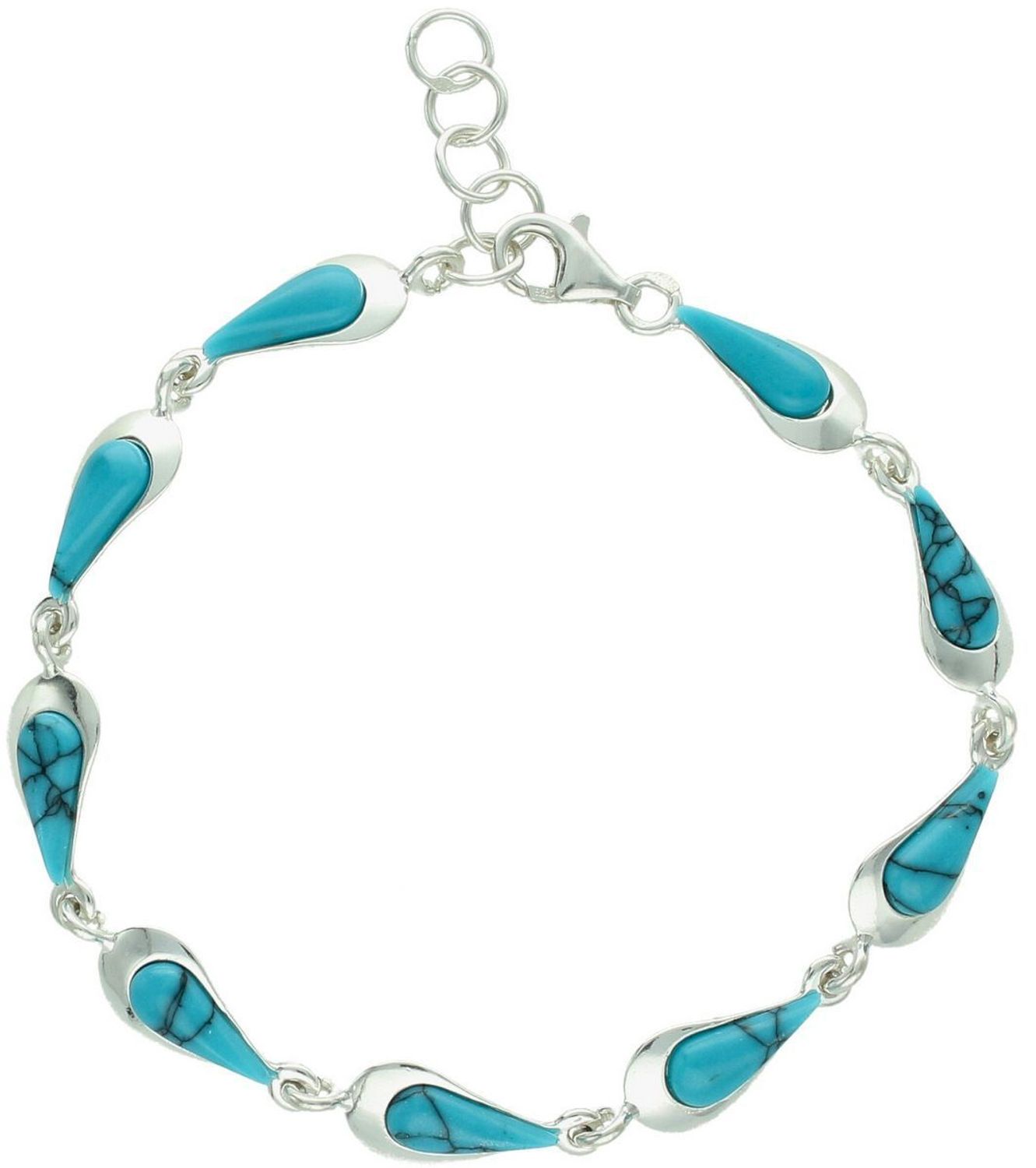 Bransoletka srebrna 925 DIA-BRA-13992-925 łezki zdobione turkusami. Długość 21 cm, waga 7,60 g. Elegancka, subtelna i efektowna biżuteria.1.jpg