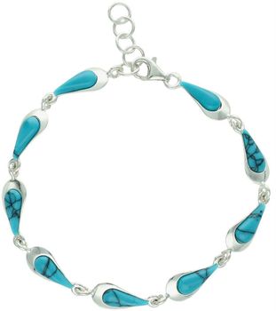 Bransoletka srebrna 925 DIA-BRA-13992-925 łezki zdobione turkusami. Długość 21 cm, waga 7,60 g. Elegancka, subtelna i efektowna biżuteria.1.jpg