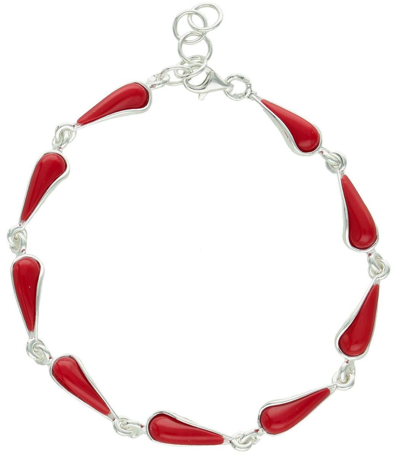 Elegancka srebrna bransoletka próby 925 zdobiona łezkami z naturalnym koralem. Model DIA-BRA-13995-925 z regulacją 19 + 2 cm i zapięciem na karabińczyk. Doskonały wybór na prezent!1.jpg