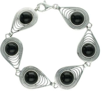 Bransoletka srebrna 925 DIA-BRA-13998-925 zdobiona łezkami z okrągłym onyksem. Długość 18 cm, szerokość 1,6 cm, waga 14,10 g. Elegancka i efektowna.1.jpg