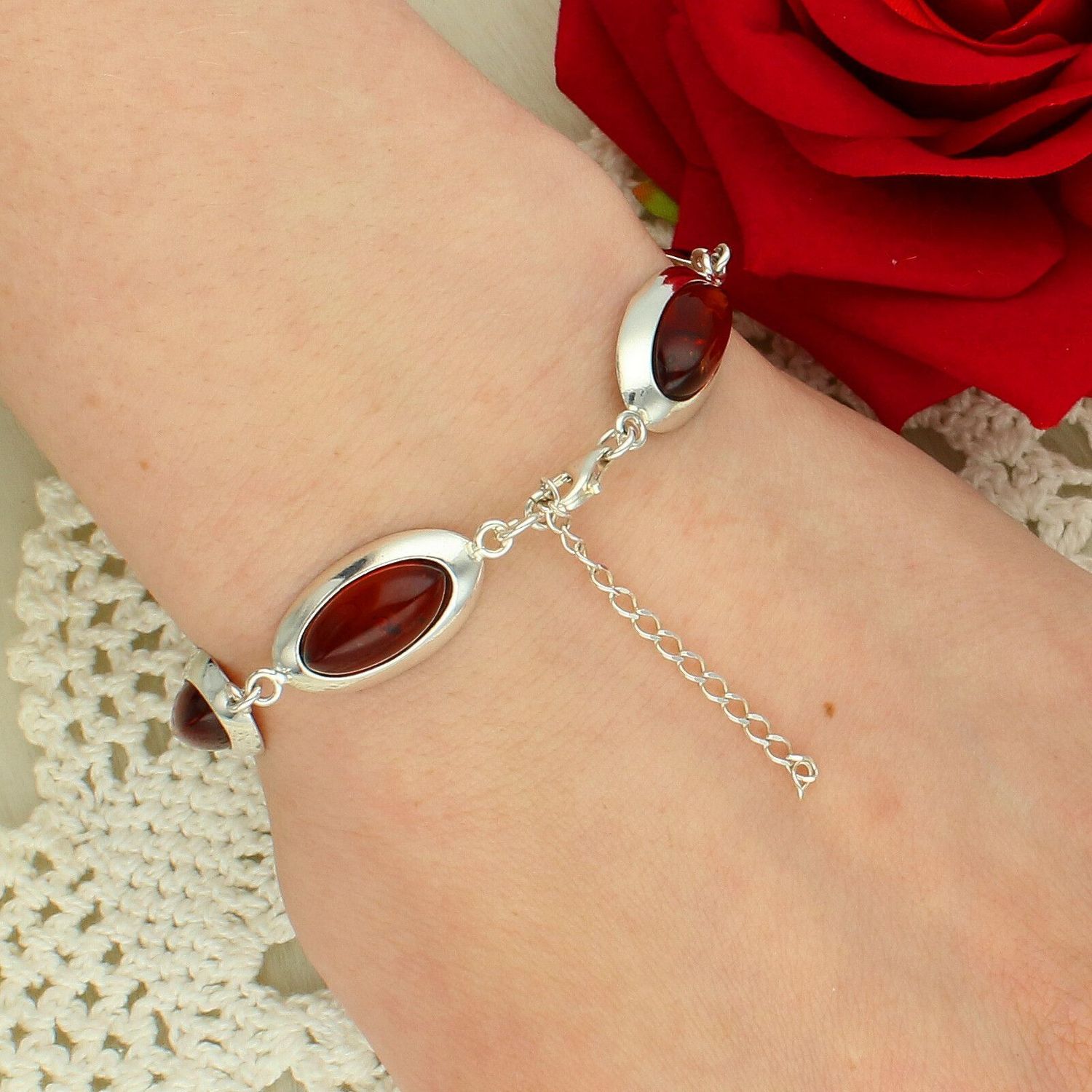 Bransoletka Damska Srebro 925 z Naturalnym Bursztynem.jpg