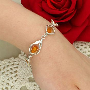 Bransoletka Srebrna 925 z Naturalnym Bursztynem Damska Elegancka Klasyczna Ag.jpg