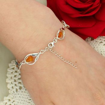 Bransoletka Srebrna 925 z Naturalnym Bursztynem Damska Elegancka Klasyczna zapięcie.jpg