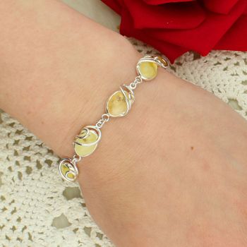 Bransoletka srebrna z żółtym bursztynem bałtyckim Ag.jpg