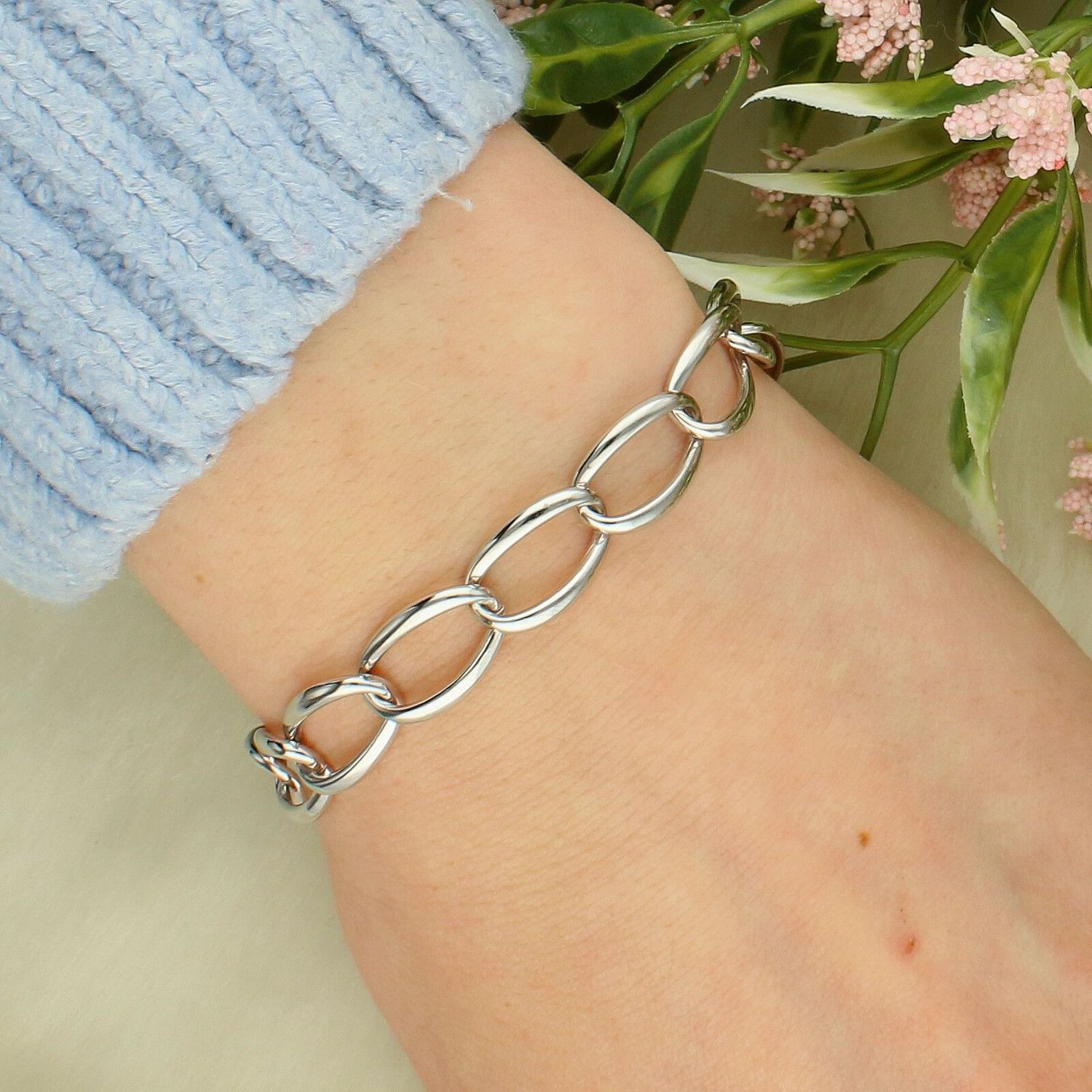 Srebrna bransoletka łańcuchowa 22 cm – regulowana, owalne ogniwa 1,1x1 cm.jpg