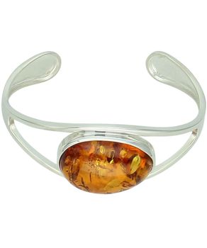 Bransoletka Mankietowa Srebrna 925 z Bursztynem Ag.jpg